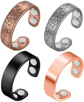 4PCS Copper Rings for Women, Pure Copper Magnetic Ring Strong Magnets, Adjustable with Present Box