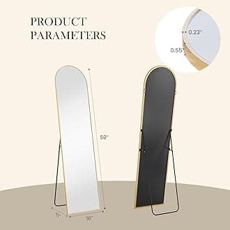 FAB&Deluxe Full Length Mirror - 59"x16" Standing or Leaning Full Body Mirror with Aluminum Alloy Frame, Floor Mirror for Bedroom Bathroom Wall Decor, Arched, Gold