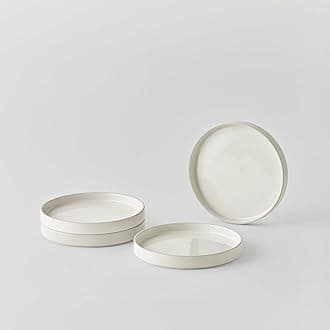 Odense 7.9" Medium Dinner Plates Set of 4 - Ceramic Plates for Dining Serving - For Salad, Dessert, Fruit - Modern & Minimal, Wide Round Design, Stackable - Microwave & Dishwasher Safe (Vanila Cream)
