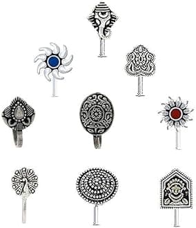 Anuradha ArtOxidised nose pin for women | Clip on | Press On | Without piercing | Silver | Latest nose pin deigns