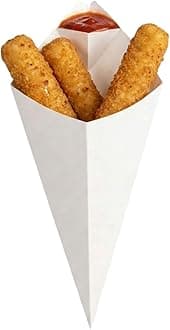 Conetek 11.5-Inch Eco-Friendly White Finger Food Cones With Built-In Condiment Dipping Pocket: Perfect For Appetizers - Food-Safe Paper Cone - Disposable And Recyclable - 100-Ct