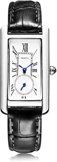 Women Quartz Watch Lady Stylish Rectangle Dress Watch with Leather Strap and Sapphire Crown
