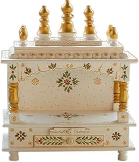 Kamdhenu Art and Craft Wooden Temple for Home and Office Poojaghar - 15 x 8 x 18 White and Red