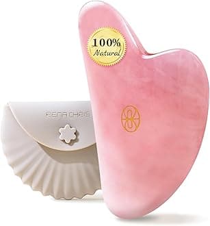 Gua Sha Facial Tools, Rose Quartz Guasha Tool for Acupuncture, Manual Massage Tool for Jawline Sculpting and Puffiness Reducing, Gua Sha Facial Massage Tool with Silicone Case (Rose Pink)
