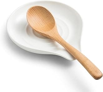 LAUCHUH Spoon Rest for Kitchen Countertop Porcelain Spoon Holder for Stove Top Large Holder for Spatula, Spoons or Tongs, Farmhouse Decor, Christmas, White