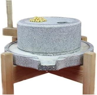 Manual Grain Wheat Flour Paste Stone Mill Grinder, Original Tofu Soymilk Sesame Beans Granite Stone Mill, Natural Rustic Style Hand Crank Food Mill Grinder small natural stone ornament (13.8 inches)