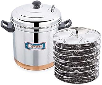 Expresso 32 Pcs Stainless Steel Idli Maker with Copper Bottom | 8 Plate Gas Stove Top Idli Cooker | Traditional South Indian Kitchen Cookware for Soft & Fluffy Idlis | Durable & Easy to Use