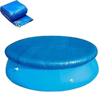 Round Pool Cover - Inflatable Above Ground Pool Cove, Dustproof Waterproof Prevent Leaves, Dustproof Pool Cover with Ventilation Holes and Drawstring Design (Blue, 8 FT)