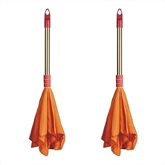 Vimal Golden Handle Duster (Dust Mop - High Density Dusting Cloth with Handle) Orange Color Flannel Cloth Stick for Home/Office Cleaning (Pack of 2 Units)