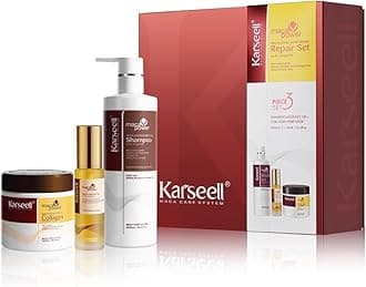- Karseell Collagen Hair Treatment Set, Deep Repair Collagen Hair Mask Shampoo and Argan Oil for Dry Damaged Hair of All Types - 2 x 16.9floz + 1.69floz