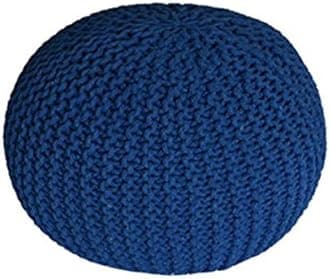 THE HOME TALK Hand Woven Cotton Pouf | Ottoman Footrest | Bean Bag, Floor Chair for Living Room, Bedroom, Kid's Room, Hall | Cotton Knitted | Small Furniture | 18" x 18" x 14" | Navy Blue