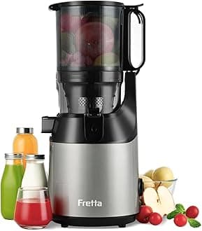 Cold Press Juicer, Fretta Slow Masticating Machines with 135mm&1.8L Chute, Fit Whole Fruits & Vegetables, Easy Clean,Self Feeding Juicer with High Juice Yield,PCTG BPA-Free, 250W (Light Grey)