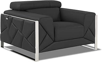 BlackJack Furniture Gianni Top Grain Italian Leather Chair with 9-Position Adjustable Headrests, Contemporary Geometric Pattern, Chrome Hardware & Durable Hardwood Frame, Anchor Gray