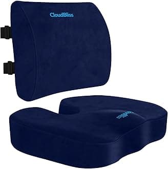 Seat Cushion,Office Chair Cushions,Car Seat Cushion,Lumbar Support Pillow for Office Chair,Back Support Memory Foam Pillow Coccyx Cushion for Tailbone Pain,Sciatica & Back Pain Relief -Blue