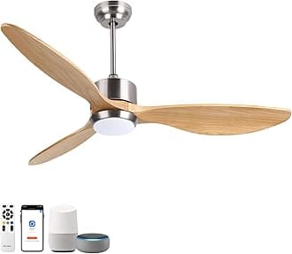 – Ovlaim Wood Ceiling Fan 52 Inch with LED Light & Remote Control, 3 Reversible Natural Timber Blades 6 Speeds, 3 Color Temperature Changeable, Quiet DC Motor for Living Room, Bedroom - Silver/Burlywood