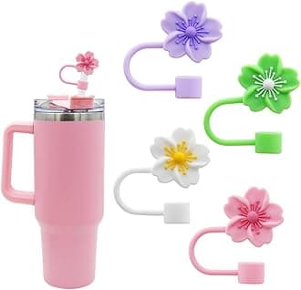 Flower Silicone Straw Cover Cap for Stanley Cup, 10 mm 0.4 in Reusable Topper Tips Lids, Gift for Party Decor