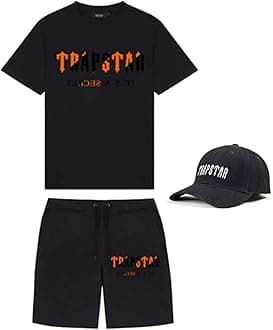 Trapstar Letters Printed Casual Sportswear Suit, Men and Women T-Shirt + Shorts + Hat 3 Piece, Loose Jogging Short Sleeve Tracksuits (Color : D, Size : Large)