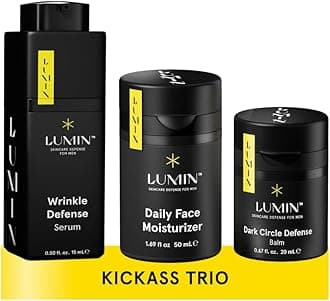 Kickass Trio - Daily Face Moisturizer, Wrinkle Defense Serum & Dark Circle Defense Balm, Anti-aging skincare routine for men, Help with Clogged Pores, Dark Circles, Fine Lines, Wrinkles