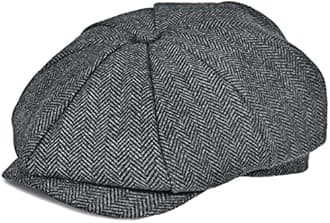 Mens Newsboy Cap High Woolen Tweed Gatsby Hat Ivy Cabbie Flat Golf Cap for Fathers Women Unisex