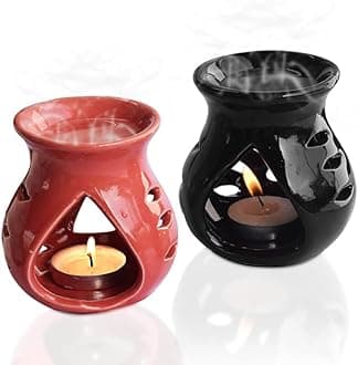 Pure Source India Ceramic Oil Burner Aroma Diffuser Set of 2 (Black & Red)