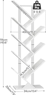 HOOBRO Tree Shape Bookcase Floor Standing Bookcase with 9 Tier Bookcase Home Office Bookcase Storage Books CD Strong and Sturdy for Living Room White EWT08SJ01