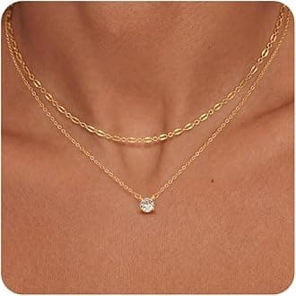 Tewiky Dainty 14k Gold Plated/Silver Cubic Zirconia Necklaces for Women, Simple CZ Jewelry Necklaces Trendy Gifts