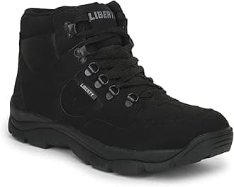LibertyEverest-4 Lacing Safety Shoes for Men | Low Ankle Synthetic Leather Boot | Water Resistance | Anti-Skid | Removable Insole | Comfortable for All Weather | Shock Absorber - Black