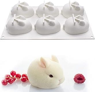 6 Even Silicone Rabbit Bunny Mousse Cake Mold 3D Animal Modeling Candy Molds DIY Cake Decorative Baking Tools for Chocolate, Soap, jello, Candy, Fondant, Crayon, Lotion Bar French Dessert Cake Topper