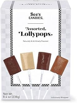 See’s Candies Assorted Lollypops – Assorted Gourmet Lollipops with Vanilla, Coffee, Chocolate & Butterscotch, 12 count, 8.4 oz