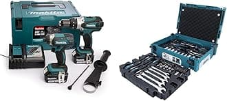 Makita DLX2145TJ 18V Li-ion LXT 2 Piece Combo Kit comprising DHP458Z and DTD152Z & E-11542 87 Piece Mechanics Set supplied in a Makpac Case