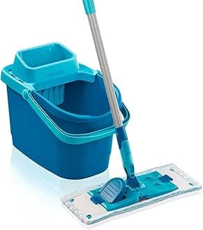 Leifheit Power Clean M Set, Floor Cleaner with Cleaning Blades, Squeeze Press, Mop Set with Bucket, Mop for All Hard Floors with Click System