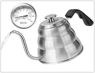 Pour Over Kettle for Manual Drip Coffee and Tea with Thermometer 28oz Gooseneck Kettle with Flow Control Stainless Steel Water Kettle for Stovetop,800ml,4 Cup,Silver,1Pack