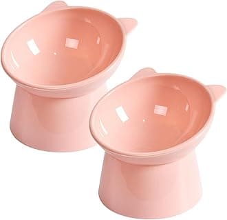 Tilted Elevated Cat Food Bowl - Cat Bowls Whisker Friendly Anti Vomiting Slanted Cats Feeding Bowls Cute Shallow Cats Bowl (2pcs/Pink)