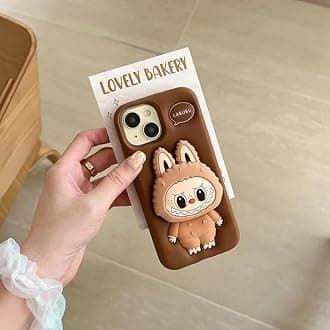 COVERLY for iPhone 14 3D Doll Cartoon Pop Case,Premium Silicone Case Plush Love Dark Brown Color with Phone Holder Cool Full Protective Cute Kawaii Aesthetic Cover for Apple iPhone 14