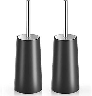 Topsky Toilet Brush with Holder, 2 Pack Compact Toilet Bowl Cleaner Brush and Holder with Stainless Steel Handle, Toilet Bowl Brush for Bathroom Storage (Black)