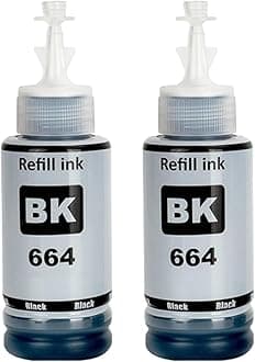 664 Black Refill Ink for Epson L130, L360, L380, L361, L565, L210, L220, L310, L350, L355, L365, L385, L405, L455, L485 Printers (Pack of 2)