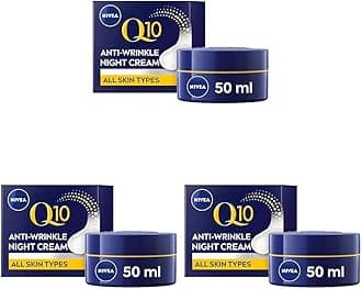 NIVEA Q10 Anti-Wrinkle Power Revitalising Night Cream (50ml), Anti-Wrinkle Face Cream with Skin Identical Q10 and Creatine, Regenerative Night Cream (Pack of 3)