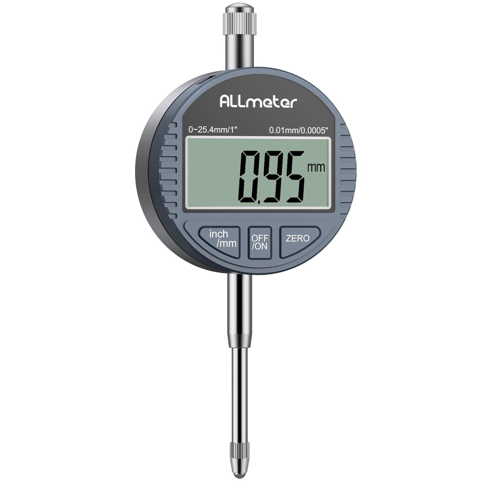 Digital Dial Indicator with Large LCD Display,0-1" (0-25.4mm) Range, 0.0005" (0.01mm) Resolution,Switchable mm/inch,Precision DTI Gauge for Industrial,Mechanical,and 3D Printer Use