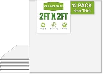2ft x 2ft Drop Ceiling Tiles，Smooth White PVC Ceiling Panel 24 x 24in. Waterproof, Washable and Fire-Rated - Reusable - High-Grade PVC to Prevent Breakage-Package of 12 Tiles