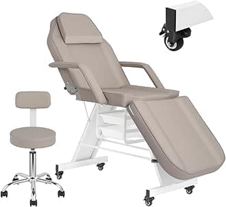 Tattoo Chair for Client Facial Table Adjustable 73inch Facial Chair Spa Esthetician with Stool for Beauty Tattoo Eyelash Equipment Black (Gray)