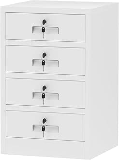 – Metal Storage Cabinet with Lockable Drawers for Home Office Bedroom Living Room Organization(White)