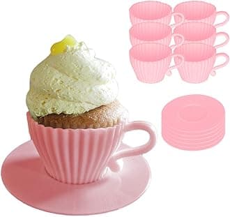 Evelots Baking Cupcake Teacup Mold Set-Oven Safe Silicone-W/Saucers-Bridal/Baby Shower-Birthday/Tea party-2 Colors-Set/12
