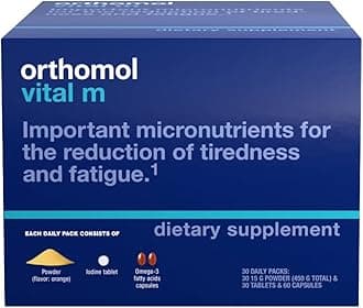 Orthomol Vital M Powder and Tablet Packet, Men's Multivitamin, 30-Day Supply, Vitamins A, B, C, D, E, K, Iodine, Omega-3…