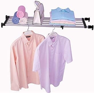 Hershii Expandable Closet Tension Shelf Rod Adjustable Metal Storage Rack Cabinet Organizer DIY Divider Separator Shelves for Wardrobe Cupboard Kitchen Bathroom, Black, 39.76-60.04inches