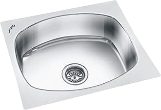 JINDAL Single Bowl Stainless Steel 20x17x9 Inch Kitchen Sink/Sink With Bowl Size 18.5x15.5 Inch/Sink With Sink Coupling/Glossy Finish Kitchen Sink/Oval Sink/SS Sink/Pack Of 1/0207