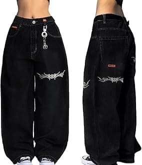 EMMIOL Women Boyfriends Hip Hop 90s Vintage Baggy Jeans Loose Denim Pants Mid-Low Waist Jeans