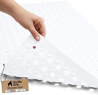 Patented Shower and Bath Mat, 35x16, Machine Washable Bathtub Mats, Extra Large Tub Mat with Drain Holes and Suction Cups to Keep Floor Clean, Soft on Feet, Bathroom Accessories, White