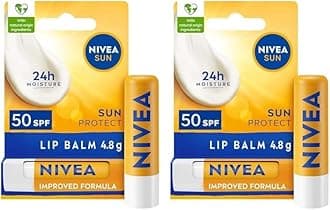 SUN Protect Caring Lip Balm SPF50 (5.5ml), Factor 50 Lip Balm with Shea Butter, Protection Against UVA/UVB Rays with 24H Moisture, Lip Care, No White Cast (Pack of 2)