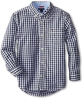 Tommy Hilfiger Boys Long Sleeve Woven Shirt, 100% Cotton, Collared Button-Down with Embroidered Logo, Parfait Pink