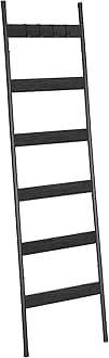 HOOBRO Blanket Ladder, 6-Tier Towel Rack with Hooks, Wall-Leaning Blanket Rack, Decorative Display Ladder Shelf, Scarves, Industrial, Living Room, Bedroom, Black BB66CJ01